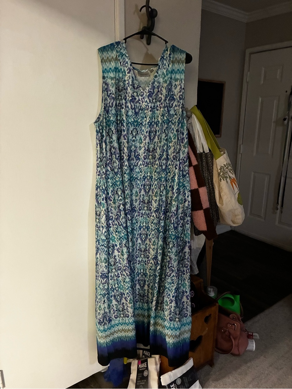 Avenue Blue Teal Patterned Sleeveless Maxi Dress